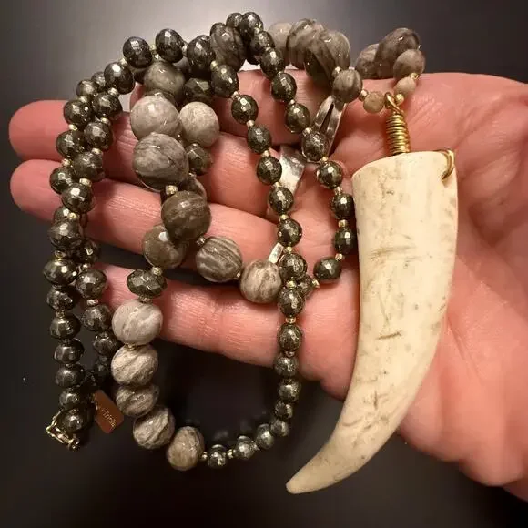 Tess & Tricia 14K Gold Filled Long Horn Beaded Necklace - Picture 6 of 8